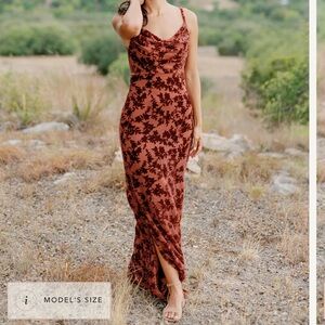 Skye Floral Burnout Velvet Dress - size 10 - terracotta